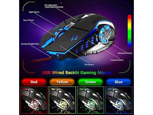 FELiCON Wired Game Keyboard and Mouse Combo, RGB LED Backlit Mechanical Feel Keyboard with Hand Rest Phone Holder,and 6 Button 3200 DPI Mice and...