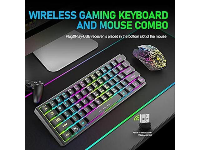 ZIYOU LANG T61 Wireless Gaming Keyboard and Mouse Combo with Ergonomic 61 Key Rainbow LED Backlight Anti-ghosting Mechanical Feel Rechargeable...