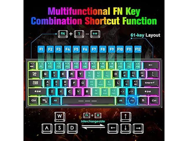 ZIYOU LANG T61 Wireless Gaming Keyboard and Mouse Combo with Ergonomic 61 Key Rainbow LED Backlight Anti-ghosting Mechanical Feel Rechargeable...