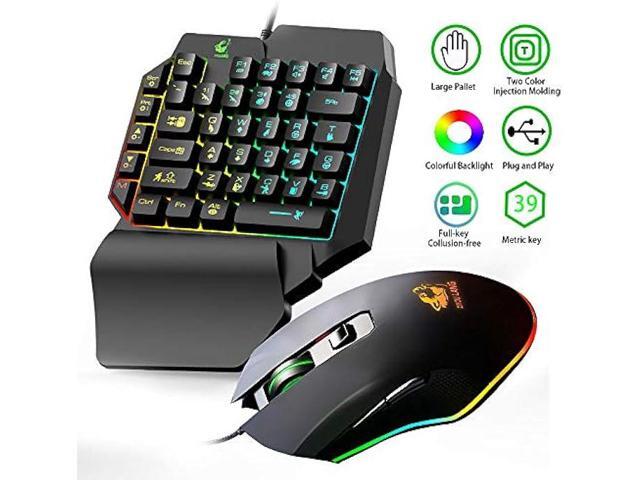 FELICON One Handed Gaming Keyboard and Mouse Combo, Rainbow Backlit 39 Keys Portable Small Mechanical Feel Keyboard with Wrist Rest Support, RGB...
