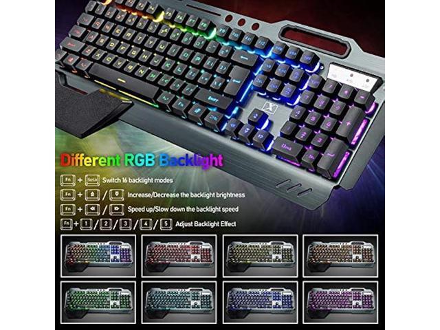 Wireless Gaming Keyboard and Mouse with Rainbow LED 16RGB Backlit Rechargeable 4800mAh Battery Metal Panel Mechanical Ergonomic Feel Waterproof...