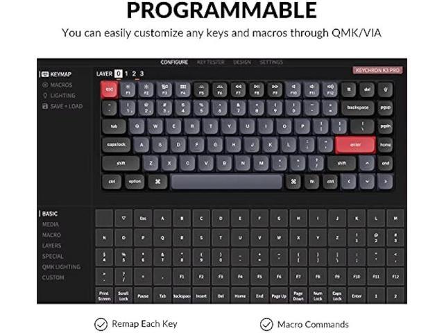 Keychron K3 Pro Wireless Custom Mechanical Keyboard, 75% Layout QMK/VIA Programmable Bluetooth/Wired RGB Ultra-Slim with Hot-swappable Gateron...