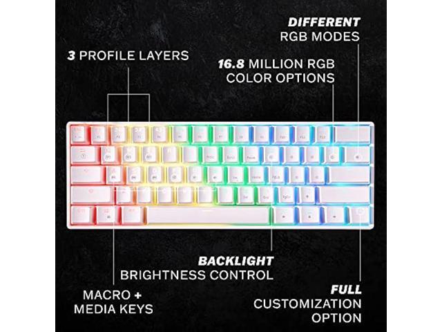 HK GAMING GK61s Mechanical Gaming Keyboard - 61 Keys Multi Color RGB Illuminated LED Backlit Wired Programmable for PC/Mac Gamer (Gateron...