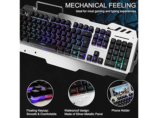FENIFOX Gaming Keyboard and Mouse, Wired Backlit Rainbow Ergonomic Mechanical Feeling Led Removable Hand Rest Metal Panel,for Windows PC Gamer PS4...