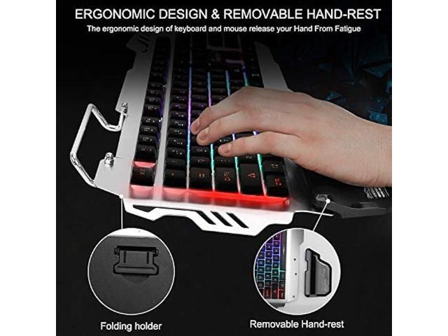 FENIFOX Gaming Keyboard and Mouse, Wired Backlit Rainbow Ergonomic Mechanical Feeling Led Removable Hand Rest Metal Panel,for Windows PC Gamer PS4...
