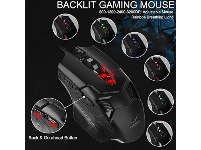FENIFOX Gaming Keyboard and Mouse, Wired Backlit Rainbow Ergonomic Mechanical Feeling Led Removable Hand Rest Metal Panel,for Windows PC Gamer PS4...