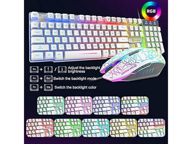 RGB Gaming Keyboard and Mouse Combo with Rainbow LED Backlight USB Wired Mechanical Feel Anti-ghosting Ergonomic Waterproof Letter Glow RGB Mute...