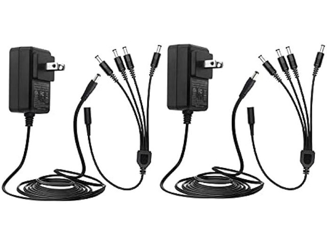 ANLINK 2Pack Power Adapter AC 100-240V to DC 12V 2A (2000mA) & 4-Way Power Splitter Cable for CCTV Security Camera/DVR/NVR/LED Strip Lights,...