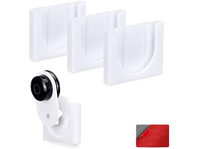 BRAINWAVZ Wall Mount for YI Home (3 Pack) Security Camera - Adhesive Holder, No Hassle Bracket, Strong 3M VHB Tape, No Screws, No Mess Install (White)