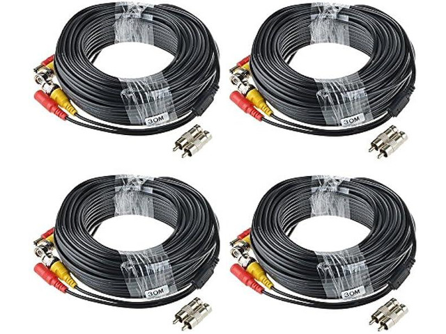ABLEGRID 4 Pack 100ft bnc Video Power Cable Security Camera Cable Wire Cord for CCTV dvr Surveillance System (Included 2X BNC to RCA connectors...