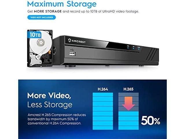 Amcrest 4K 16CH 8 Port PoE NVR (1080p/3MP/4MP/5MP/8MP) Network Video Recorder, 16CH (8-Port PoE) NVR - Supports up to 16 x 8-Megapixel IP Cameras,...