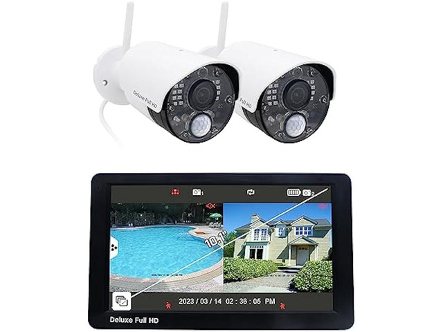 CasaCam Deluxe VS5102A Security Camera System with 1080p Cameras and 10.1 Large Touchscreen Monitor, Two-Way Audio, Free APP, 32GB SD Card...