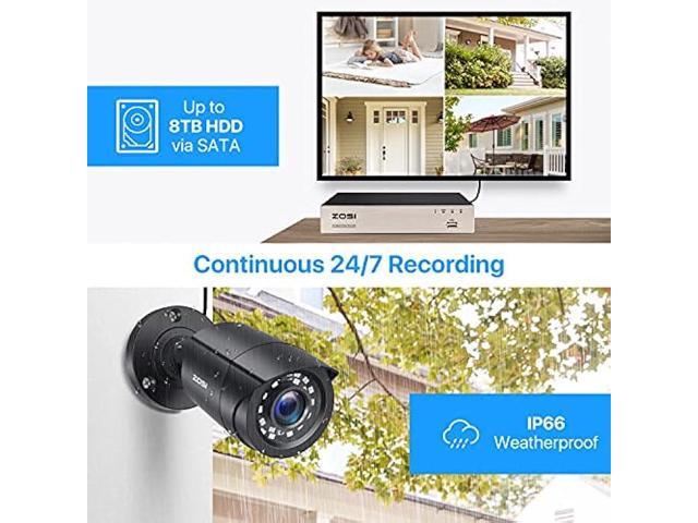 ZOSI 8CH Home Security Camera System Outdoor,5MP-Lite 8Channel H.265+ CCTV DVR and 8 x 1080p 2MP Weatherproof Surveillance Bullet Dome Cameras,80ft...