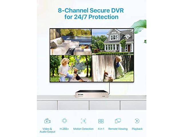 ZOSI 8Channel Surveillance Video Recorders 1080N/720P 4-in-1 HD-TVI Standalone CCTV Security DVR System For 720P,1080P Security Cameras,Motion...