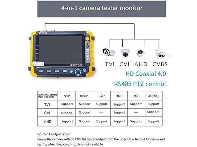 AHD CCTV Monitor Camera Tester IV8W 5 Inch 4-in-1 8MP AHD TVI 8MP CVI CVBS 1080P Coaxial HD Video Testerr Support RS485 PTZ Controller/UTP Cable...