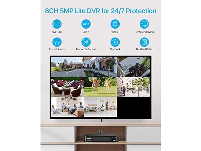 ZOSI 1080p H.265+ Security Camera System for Home, 5MP Lite 8 Channel CCTV DVR and 8 x 1080p Weatherproof Bullet Cameras Outdoor Indoor with 120ft...