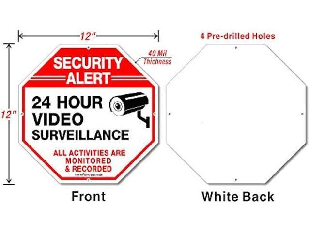 Video Surveillance Signs, Security Signs,Octagon 12 x12 Inches 40Mil Thick Aluminum Reflective sign for Home Business CCTV Security Camera, UV...
