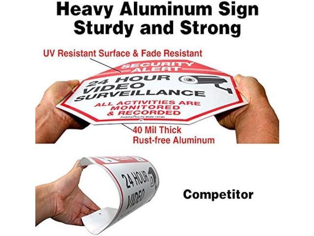 Video Surveillance Signs, Security Signs,Octagon 12 x12 Inches 40Mil Thick Aluminum Reflective sign for Home Business CCTV Security Camera, UV...