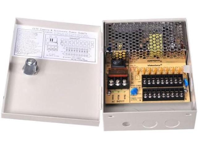 VideoSecu Key Lock 9 Output 12 V DC CCTV Distributed Power Supply Box Auto Reset for Security Camera WK9