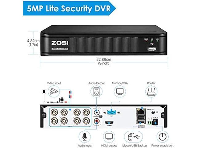 ZOSI H.265+ 5MP Lite 1080p CCTV DVR Recorder 8 Channel, Hybrid Capability 4-in-1(Analog/AHD/TVI/CVI) Surveillance DVR for Security Camera, Remote...