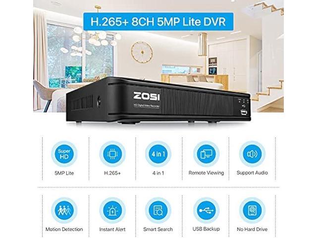 ZOSI H.265+ 5MP Lite 1080p CCTV DVR Recorder 8 Channel, Hybrid Capability 4-in-1(Analog/AHD/TVI/CVI) Surveillance DVR for Security Camera, Remote...
