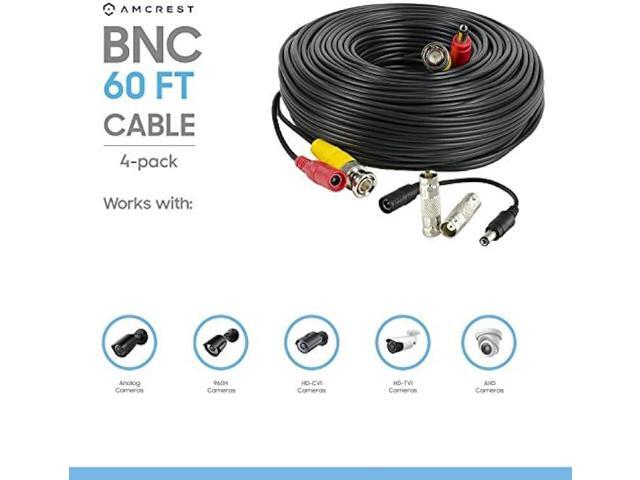 Amcrest 4-Pack 60 Feet Pre-Made All-in-One Siamese BNC Video and Power CCTV Security Camera Cable with Two Female Connectors for 960H & HD-CVI...