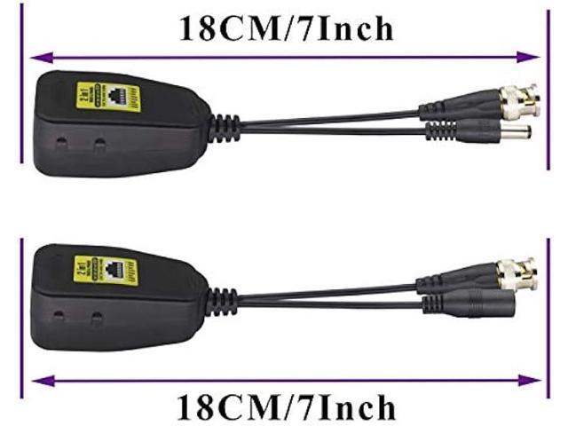 AAOTOKK Power Video Balun DC BNC to Cat5 RJ45 Network Transceiver HD-CVI/TVI/AHD/CVBS with DC Connector for 720P 960P 1080P 3MP 4MP 5MP 8MP CCTV...