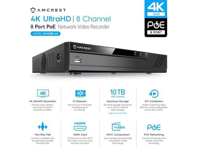 Amcrest NV4108E-A2 4K 8CH POE NVR (1080p/3MP/4MP/5MP/8MP) POE Network Video Recorder - Supports up to 8 x 8MP/4K IP Cameras, 8-Channel Power Over...