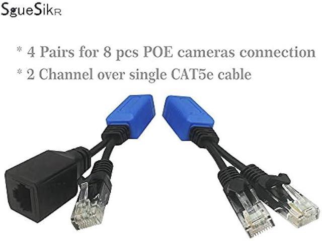 4 Pair PoE Ethernet Splitter, RJ45 Cable Sharing Kits, 2-in-1 Cat5 Combiner for 8 Security IP Cameras NVR Surveillance System