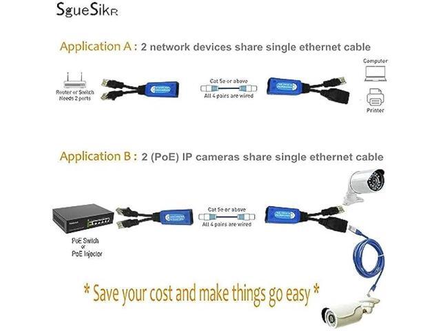 4 Pair PoE Ethernet Splitter, RJ45 Cable Sharing Kits, 2-in-1 Cat5 Combiner for 8 Security IP Cameras NVR Surveillance System