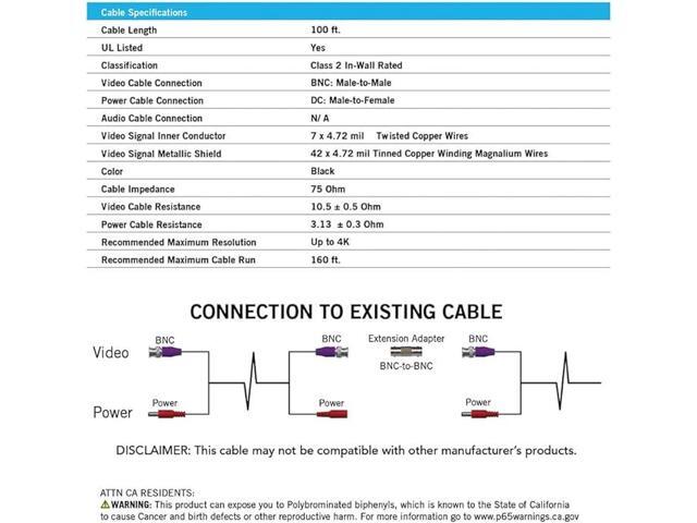 Night Owl 100 ft. in-Wall Rated Video/Power Camera Extension Cable with Extension Adapter