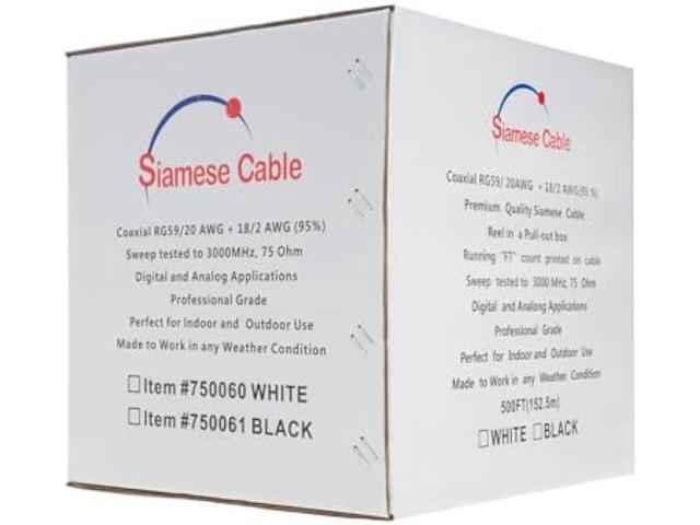 Siamese Cable 500ft Rg59 95% Video & Power Wire Rg59/u Cctv Security Camera Bulk