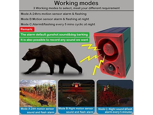 Solar Outdoor Motion Sensor Alarm - Dog Barking & Gunshot Sound 130db Motion Detector Alarm Light,with Remote Controller for Home,...