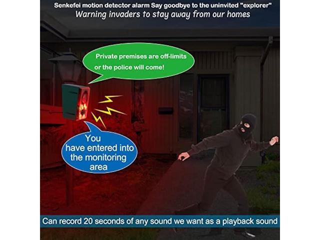 Solar Outdoor Motion Sensor Alarm - Dog Barking & Gunshot Sound 130db Motion Detector Alarm Light,with Remote Controller for Home,...