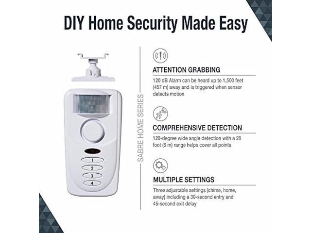 SABRE Wireless Motion Sensor Home Security Burglar Alarm with LOUD 120 dB Siren and 120 Degree Wide Angle Detection, DIY EASY Installation