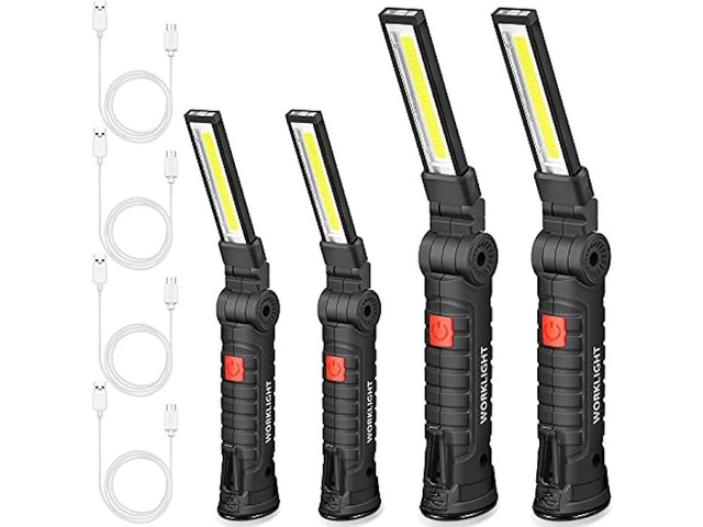 4 Pieces LED Work Light COB Rechargeable Work Lights with Magnetic Base and 360° Rotation Stand 5 Modes Portable Work Flash Light for Car Repair,...