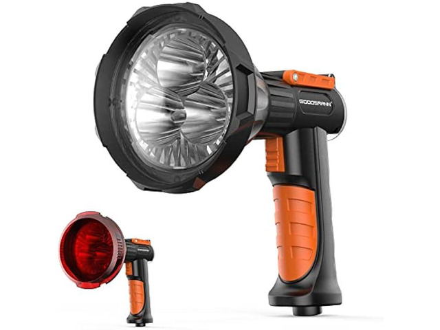 GOODSMANN Spotlight Marine Spot Light 4000 Lumen Led Boat Navigation Lights 12 Volt Handheld Spotlight Rechargeable Searchlight with Detachable Red...