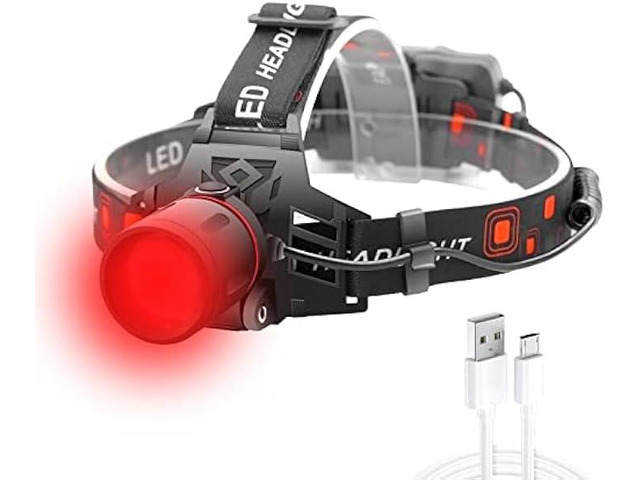 WINDFIRE Red Light Hunting Headlamp Rechargeable, 600 Lumens Bright LED Headlight 3 Modes Tactical Zoomable Headlamps with Red Light Option for...