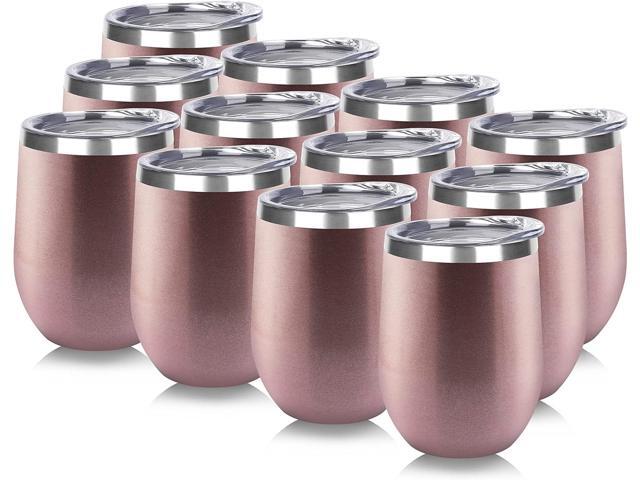 DOMICARE Stainless Steel Wine Tumbler Bulk with Lid, Personalized Rose Gold Insulated Tumblers Set, 12oz Travel Coffee Cups Pack of 12