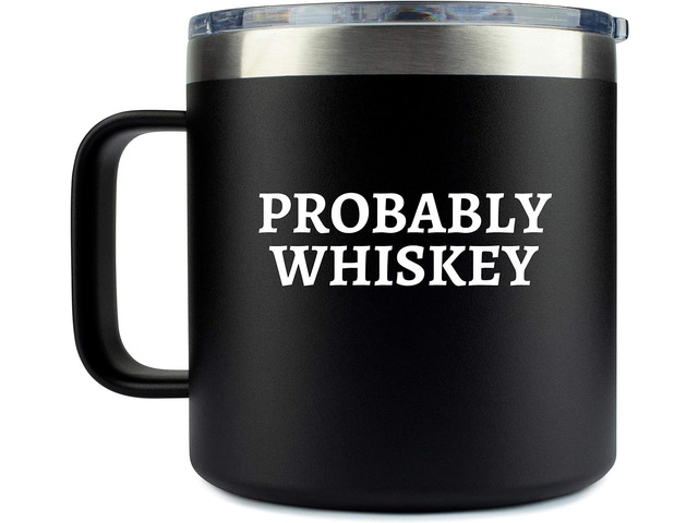 Whiskey Gifts for Men - Probably Whiskey Mug Coffee 14oz Stainless Steel with Lid - Funny Gift Idea for Dad, Camping, Bourbon Lover, Camp, Cup,...