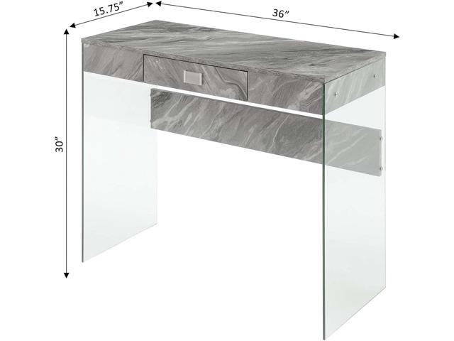 Convenience Concepts SoHo 1 Drawer Glass 36 inch Desk, Gray Faux Marble/Glass