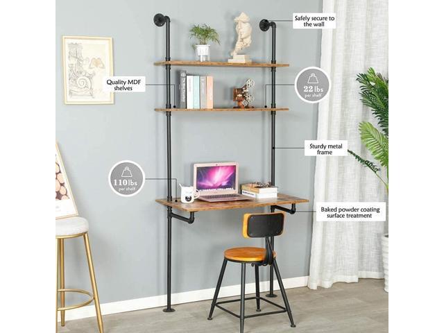 ZIOTHUM Wall Mount Desk, Ladder Desk, Shelf Desk, Industrial Desk, Wall Table, Computer Laptop Desk with Shelves, Industrial Bookcase Desk Wall...