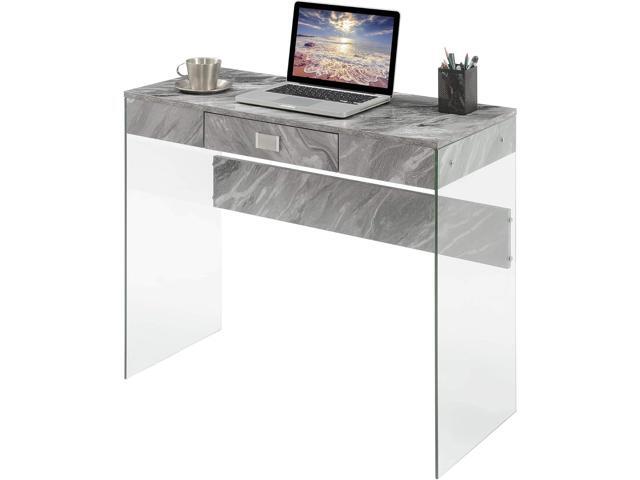 Convenience Concepts SoHo 1 Drawer Glass 36 inch Desk, Gray Faux Marble/Glass