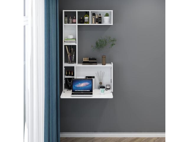 Pmnianhua Floating Desk,Wall Mounted Desk Folding,Space Saving Desk,Folding Wall Desk for Small Space Apartment Bedroom(White)