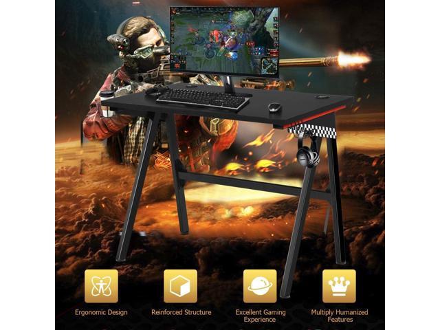 Tangkula Computer Desk Gaming Desk, E Sports Gamer Table, Professional Gamer Workstation with Cup Holder, Headphone Hook, Ergonomic PC Gaming...