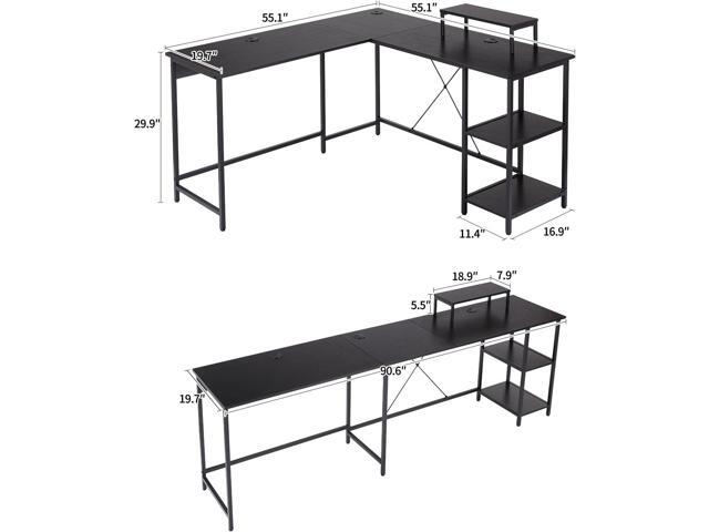UNICOO - L Shaped Computer Desk, Modern Corner Computer Desks with CPU Stand, L Shaped Game Table with Storage Shelves, Study Writing...