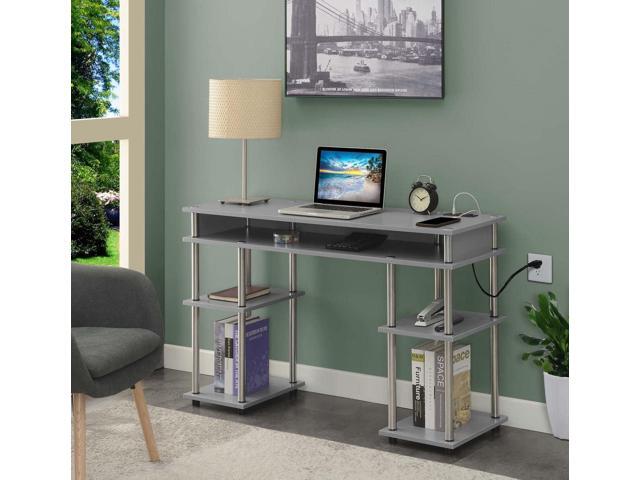 Convenience Concepts Designs2Go No Tools Student Desk with Charging Station and Shelves, Gray