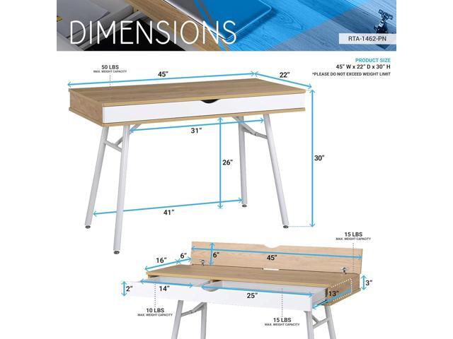 Techni Mobili Modern Multi Computer Desk with Storage, 30' x 21.7' x 45.3', Pine
