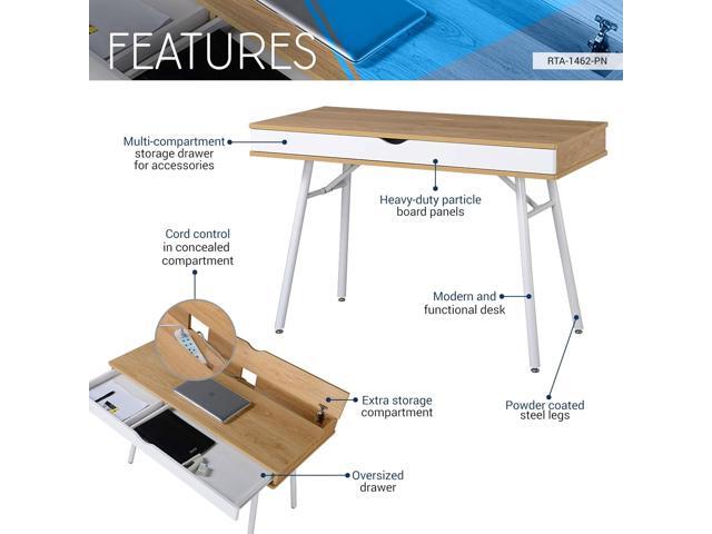 Techni Mobili Modern Multi Computer Desk with Storage, 30' x 21.7' x 45.3', Pine