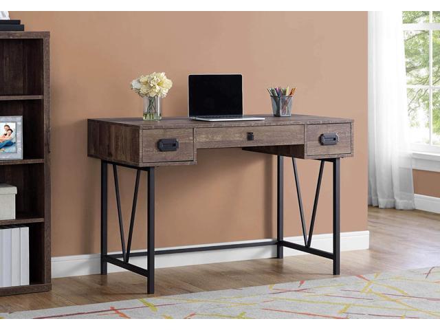 Monarch Specialties Laptop Table with Drawers-Industrial Style-Metal Legs Computer Desk Home & Office, 48' L, Brown Reclaimed Wood Look